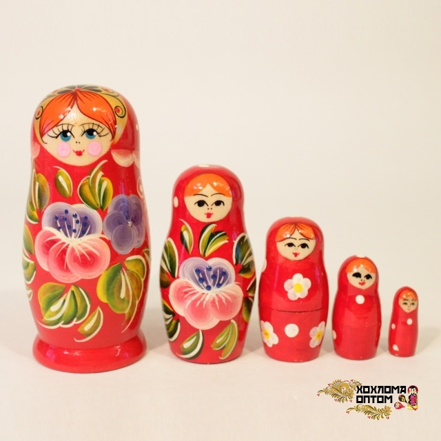 картинка Матрешка "Анютины глазки" 5 кукольная (12 см.), Хохлома Семенов от магазина ДетсадЯр
