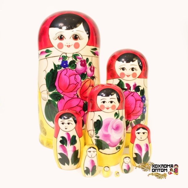 картинка Матрешка традиционная 9 кукольная (24 см.), Хохлома Семенов  от магазина ДетсадЯр