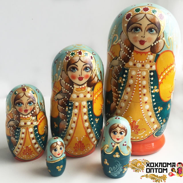 картинка Матрешка "Сюжет" 5 кукольная (18 см.), Хохлома Семенов от магазина ДетсадЯр