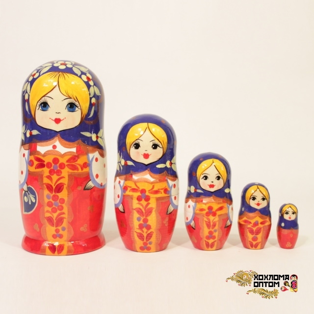 картинка Матрешка "Красный сарафан" 5 кукольная (18 см.), Хохлома Семенов от магазина ДетсадЯр