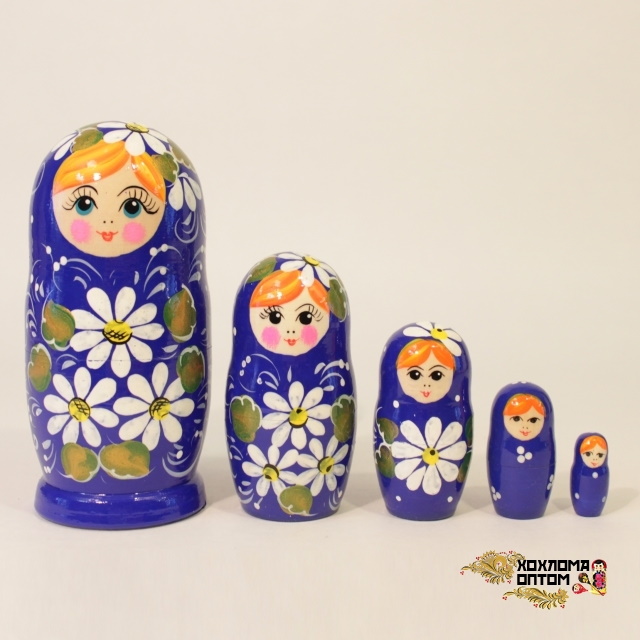 картинка Матрешка "Ромашка синяя" 5 кукольная (15,5 см.), Хохлома Семенов от магазина ДетсадЯр