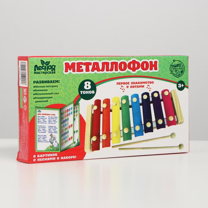 картинка Ксилофон детский металл 8 тонов + карточки с песнями. от магазина ДетсадЯр