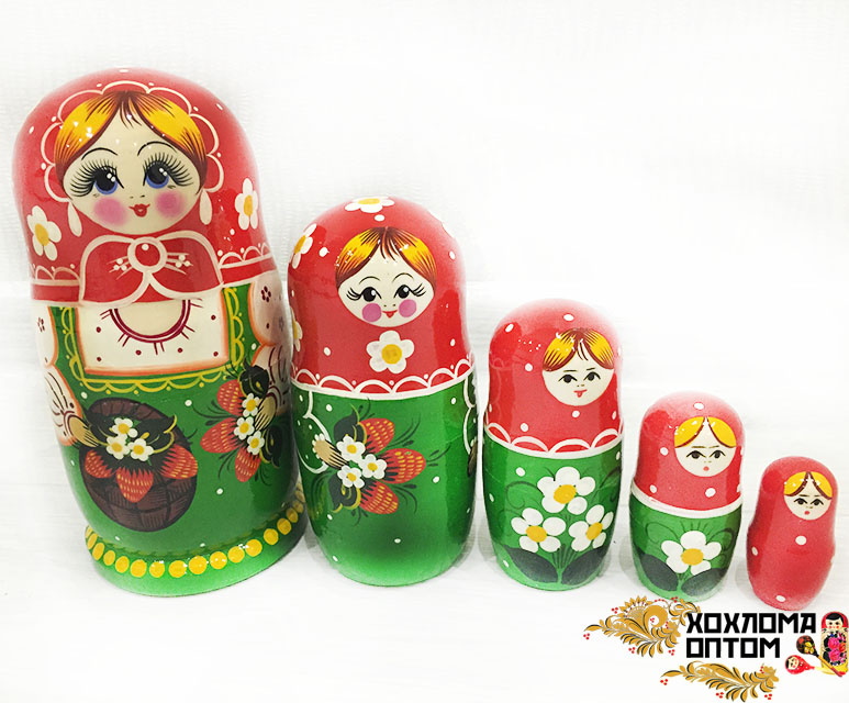 картинка Матрешка "Лукошко" 5 кукольная (18 см.), Хохлома Семенов от магазина ДетсадЯр
