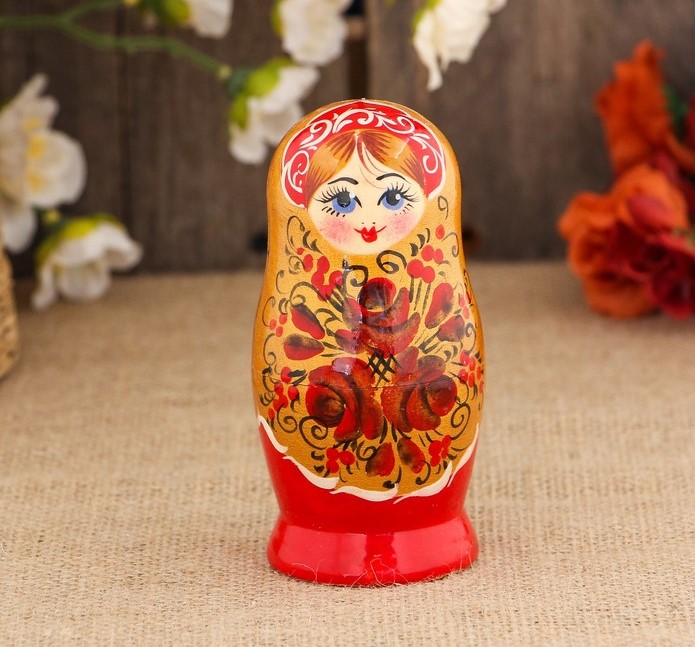 картинка Матрёшка «Цветы», золотой платок, 5 кукольная, 10 см, ручная работа от магазина ДетсадЯр