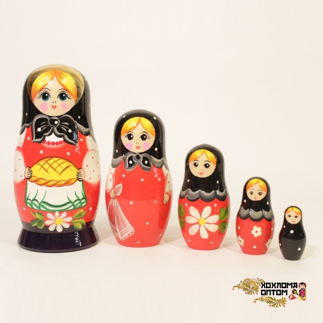 картинка Матрешка "Каравай" 5 кукольная (18 см.), Хохлома Семенов от магазина ДетсадЯр