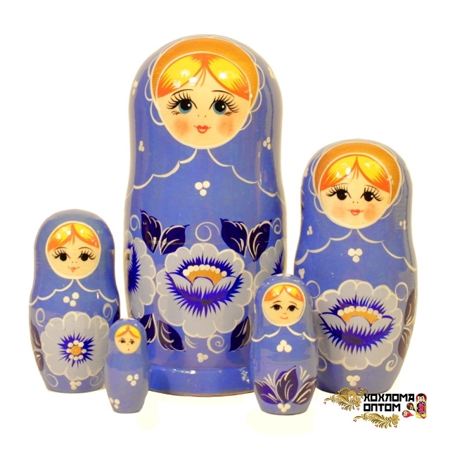 картинка Матрешка "Гжель синяя" 5 кукольная (18 см.), Хохлома Семенов от магазина ДетсадЯр