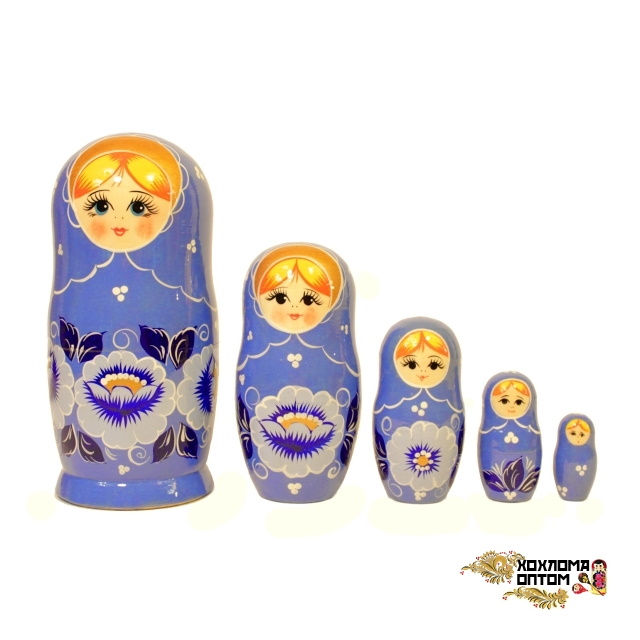 картинка Матрешка "Гжель синяя" 5 кукольная (18 см.), Хохлома Семенов от магазина ДетсадЯр