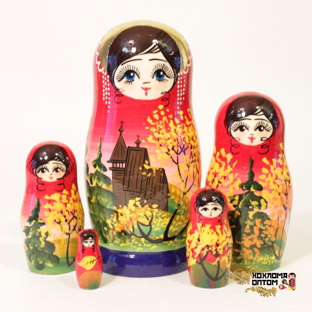 картинка Матрешка "Храм" 5 кукольная (15,5 см.), Хохлома Семенов от магазина ДетсадЯр