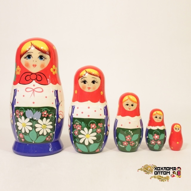картинка Матрешка "Синий сарафан" 5 кукольная (18 см.), Хохлома Семенов от магазина ДетсадЯр