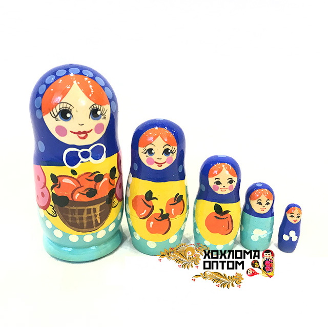 картинка Матрешка "Яблочки" 5 кукольная (11 см.), Хохлома Семенов от магазина ДетсадЯр