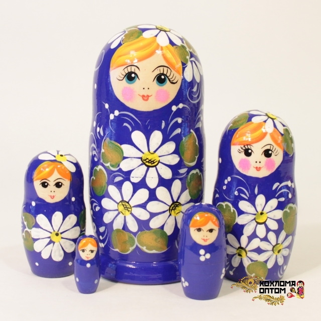 картинка Матрешка "Ромашка синяя" 5 кукольная (15,5 см.), Хохлома Семенов от магазина ДетсадЯр