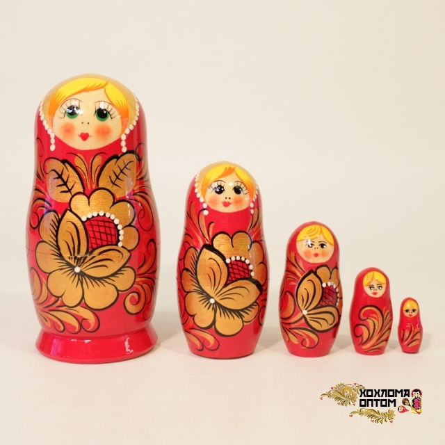картинка Матрешка "Хохлома красная" 5 кукольная (15,5 см.), Хохлома Семенов от магазина ДетсадЯр