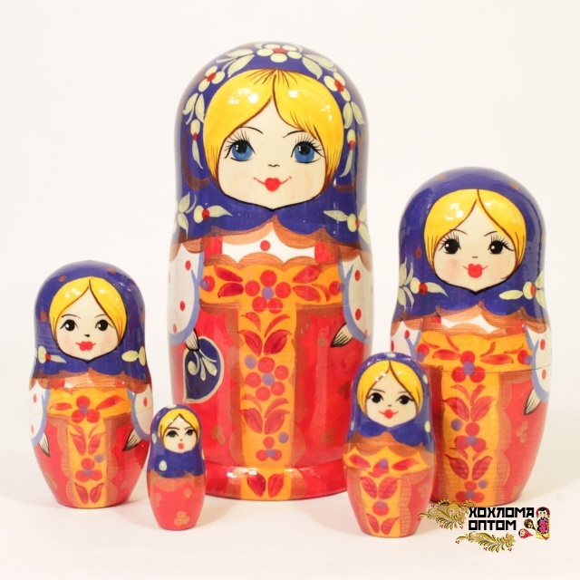 картинка Матрешка "Красный сарафан" 5 кукольная (18 см.), Хохлома Семенов от магазина ДетсадЯр