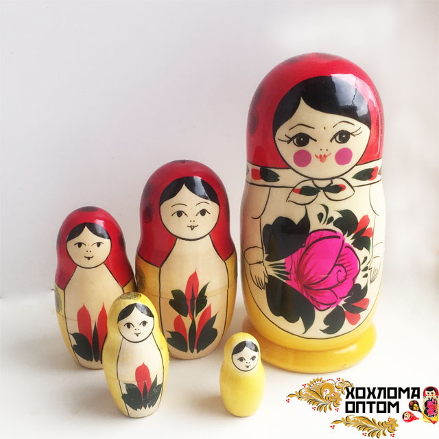 картинка Матрешка традиционная 5 кукольная средняя (16 см.), Хохлома Семенов  от магазина ДетсадЯр