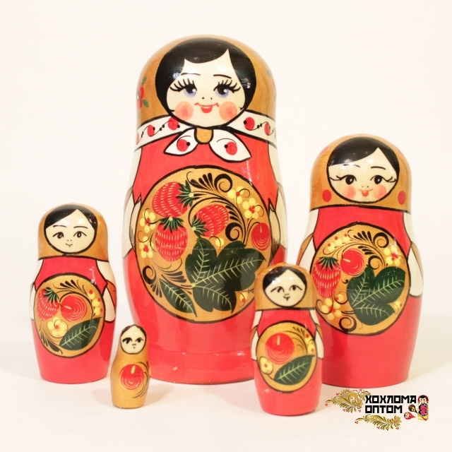 картинка Матрешка "Хохлома ягодка" 5 кукольная (18 см.), Хохлома Семенов от магазина ДетсадЯр