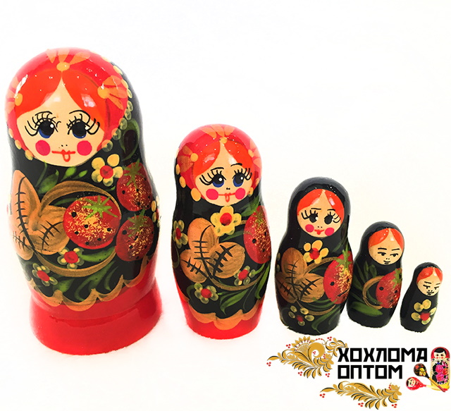 картинка Матрешка "Земляничка" 5 кукольная (12 см.), Хохлома Семенов от магазина ДетсадЯр