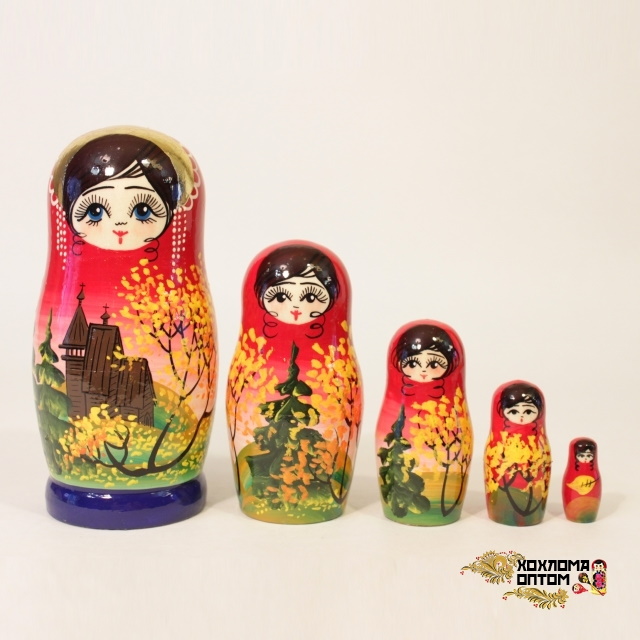 картинка Матрешка "Храм" 5 кукольная (15,5 см.), Хохлома Семенов от магазина ДетсадЯр