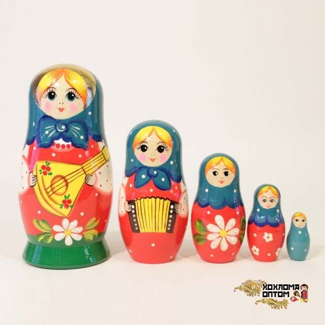 картинка Матрешка "Балалайка" 5 кукольная (18 см.), Хохлома Семенов от магазина ДетсадЯр
