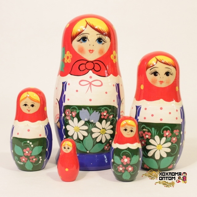 картинка Матрешка "Синий сарафан" 5 кукольная (18 см.), Хохлома Семенов от магазина ДетсадЯр
