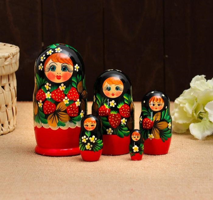 картинка Матрёшка «Земляничка», красное платье, 5 кукольная, 15 см от магазина ДетсадЯр