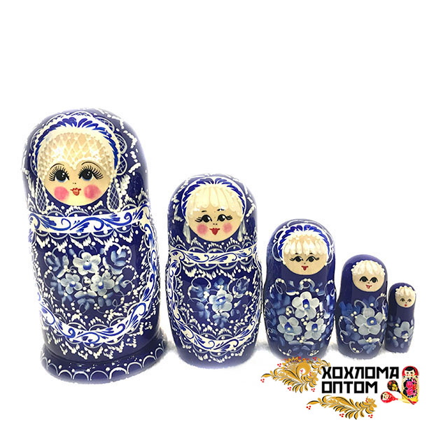 картинка Матрешка "Новый жемчуг" 5 кукольная (18 см.), Хохлома Семенов от магазина ДетсадЯр