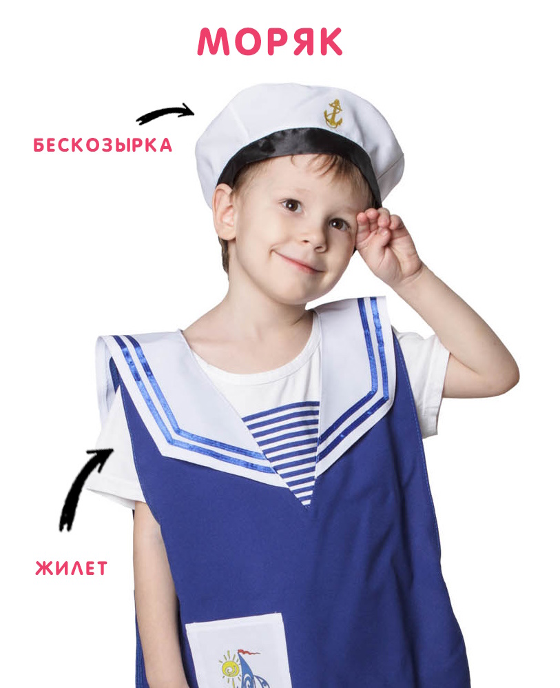 картинка Костюм детский профессия: Моряк (жилет + бескозырка), МВ от магазина ДетсадЯр