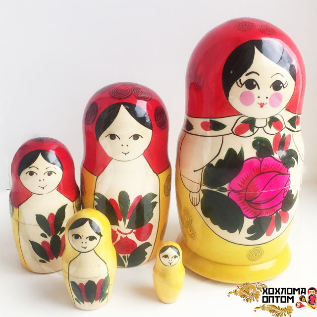 картинка Матрешка традиционная 5 кукольная большая (18 см.), Хохлома Семенов  от магазина ДетсадЯр