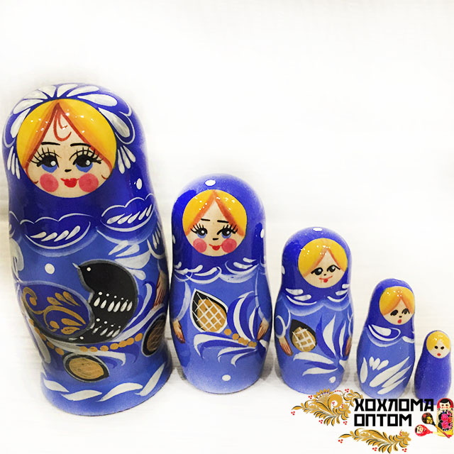 картинка Матрешка "Жар птичка малая" 5 кукольная(12 см.), Хохлома Семенов от магазина ДетсадЯр