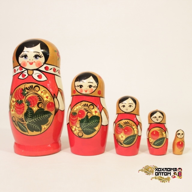 картинка Матрешка "Хохлома ягодка" 5 кукольная (18 см.), Хохлома Семенов от магазина ДетсадЯр